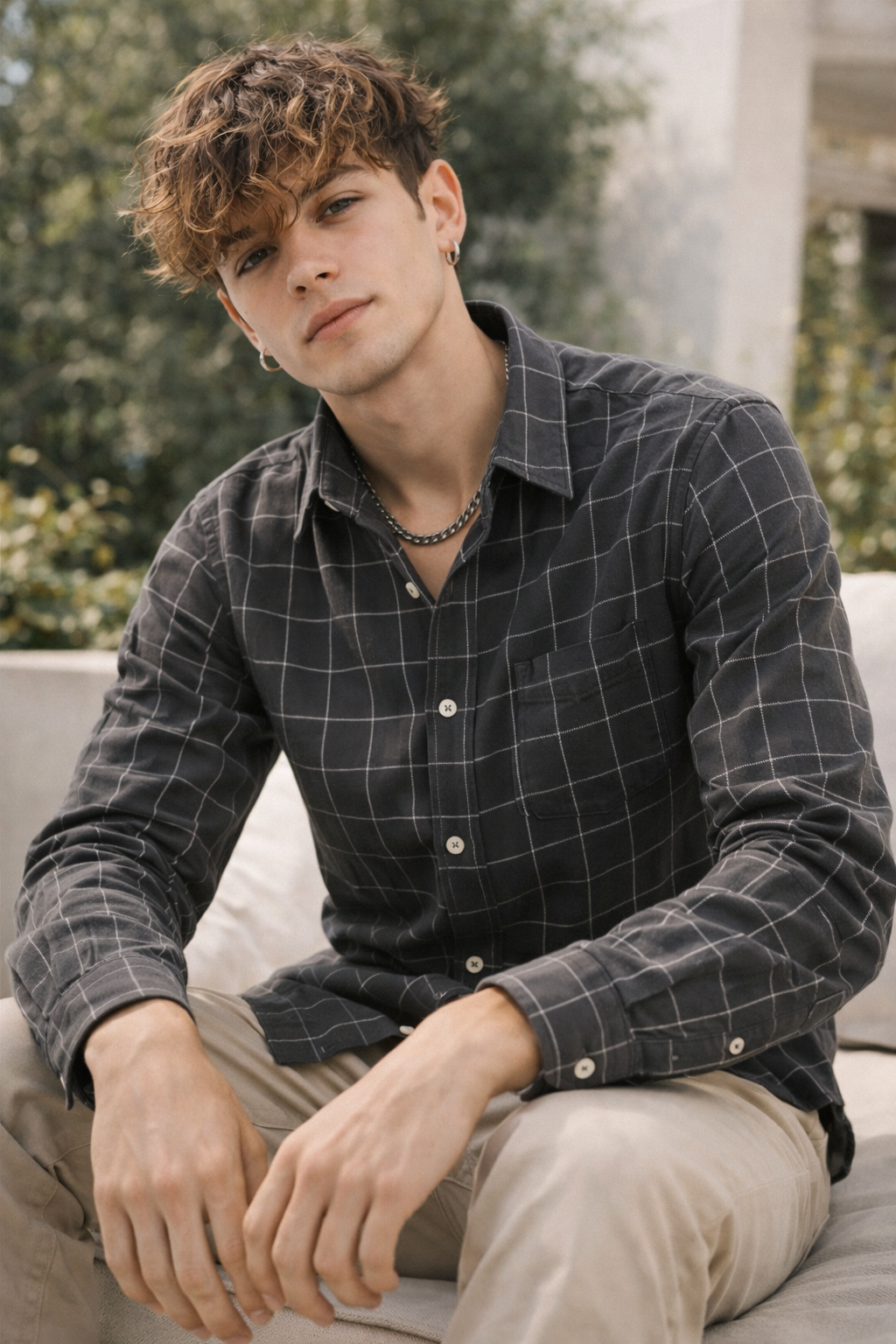 Charcoal Grey Checkered Formal Shirt - 23206