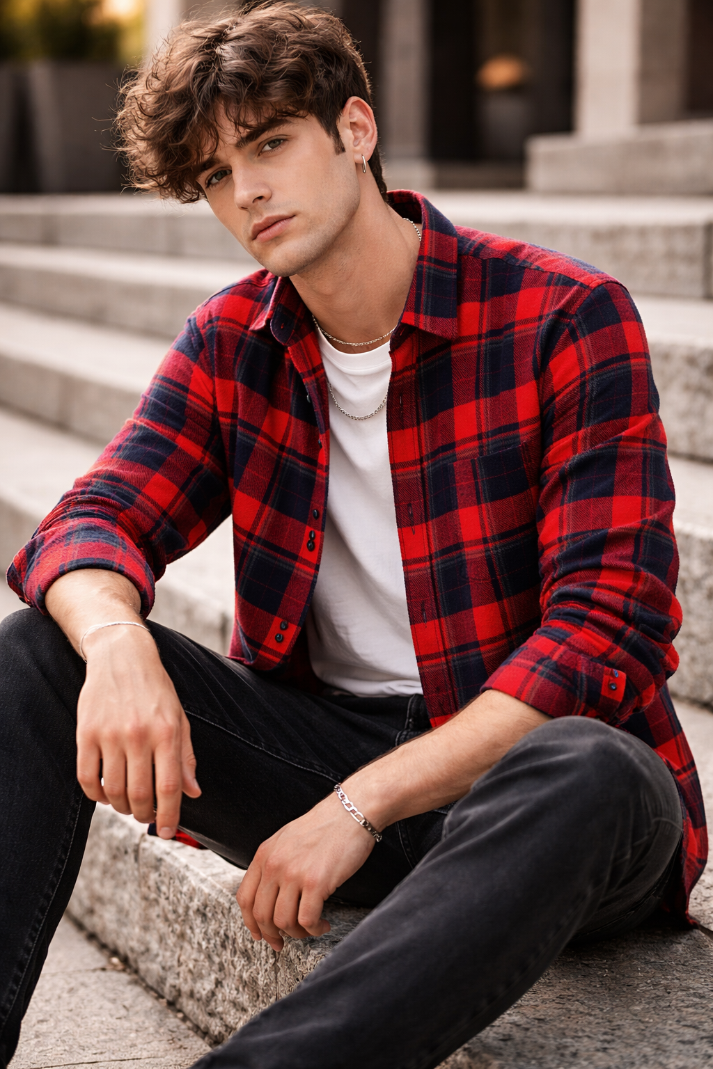 Red & Blue Checkered Casual Button-Down Shirt - 23635