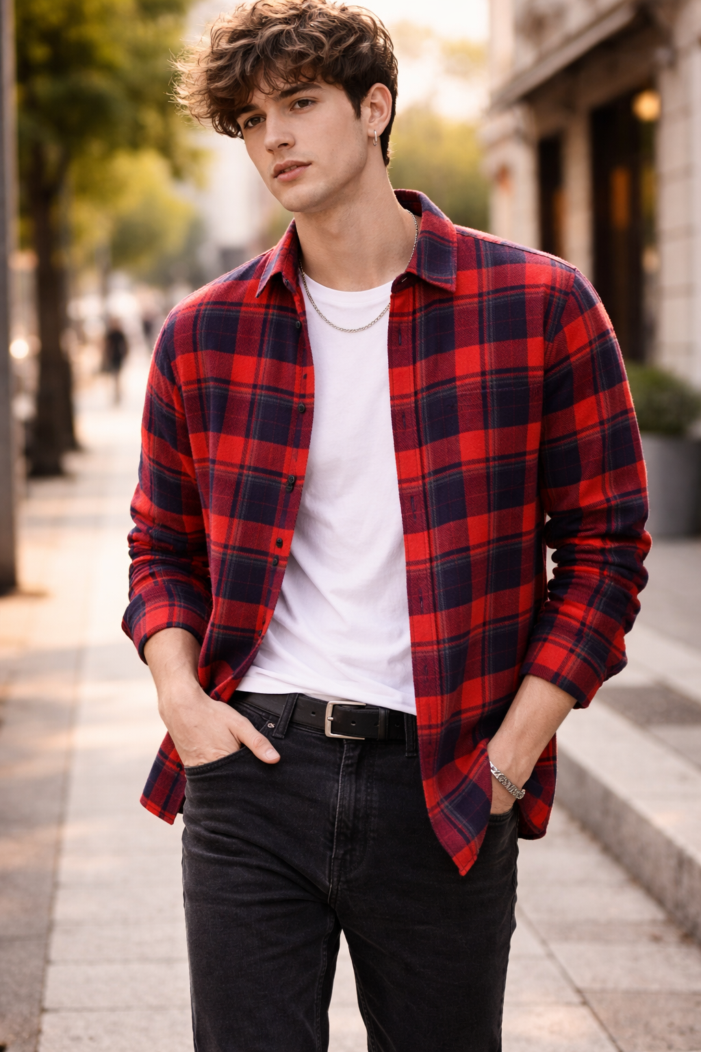 Red & Blue Checkered Casual Button-Down Shirt - 23635