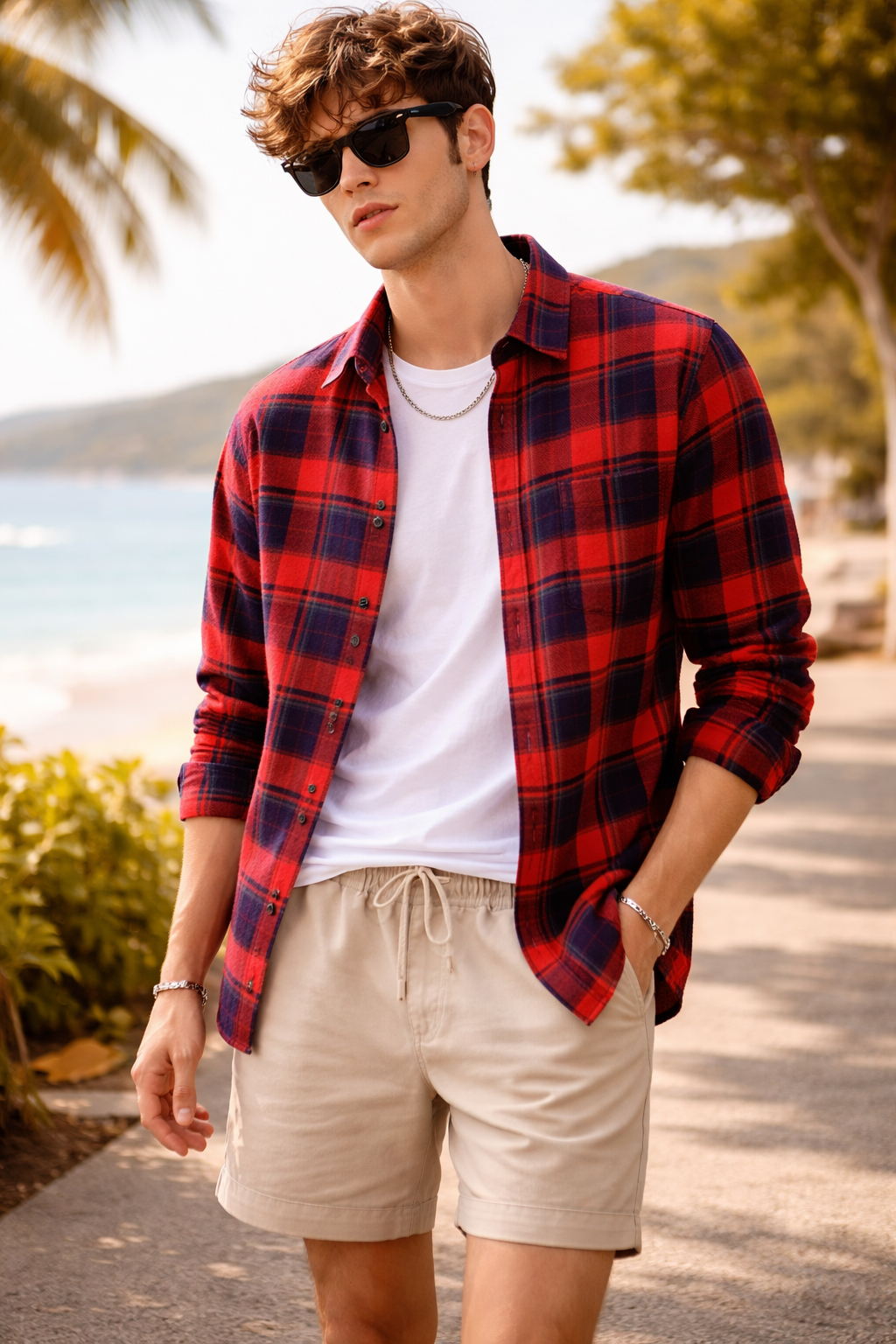 Red & Blue Checkered Casual Button-Down Shirt - 23635