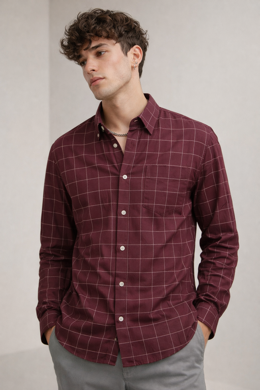 Maroon Windowpane Check Formal Shirt - 23207
