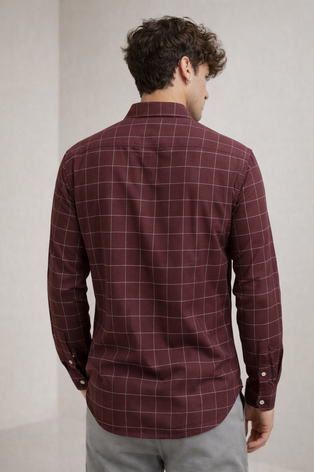 Maroon Windowpane Check Formal Shirt - 23207