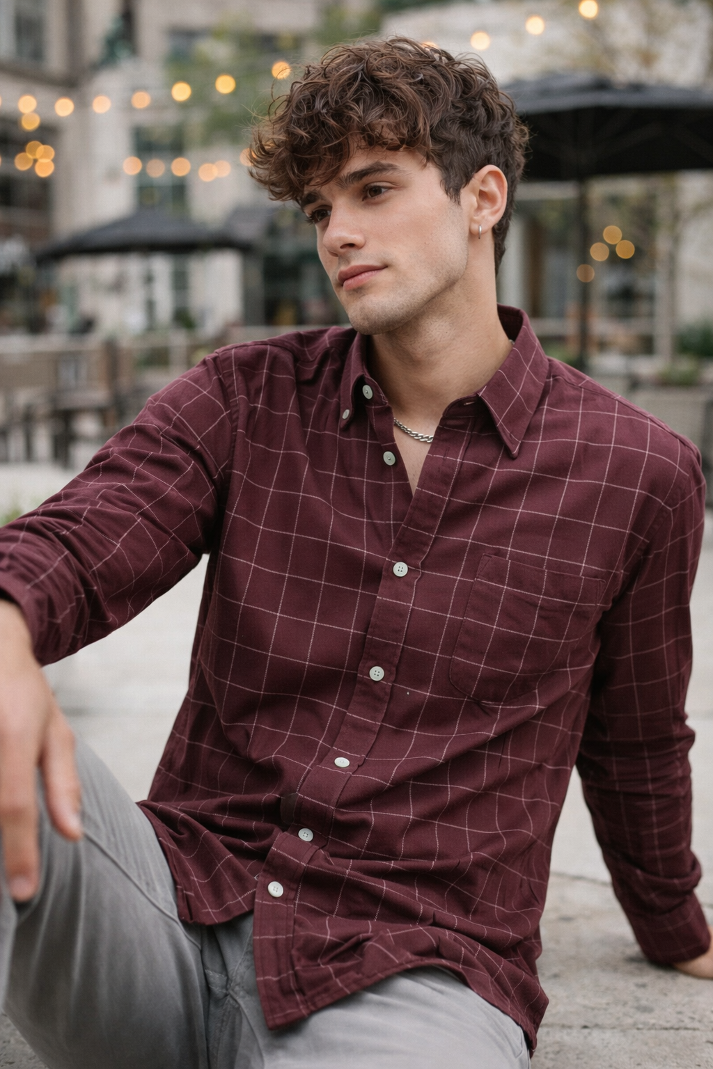 Maroon Windowpane Check Formal Shirt - 23207