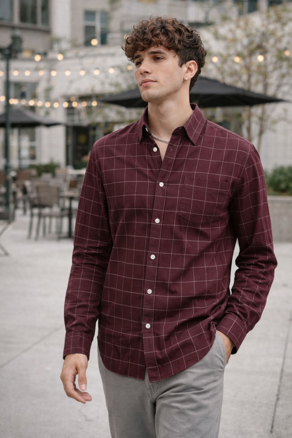 Maroon Windowpane Check Formal Shirt - 23207