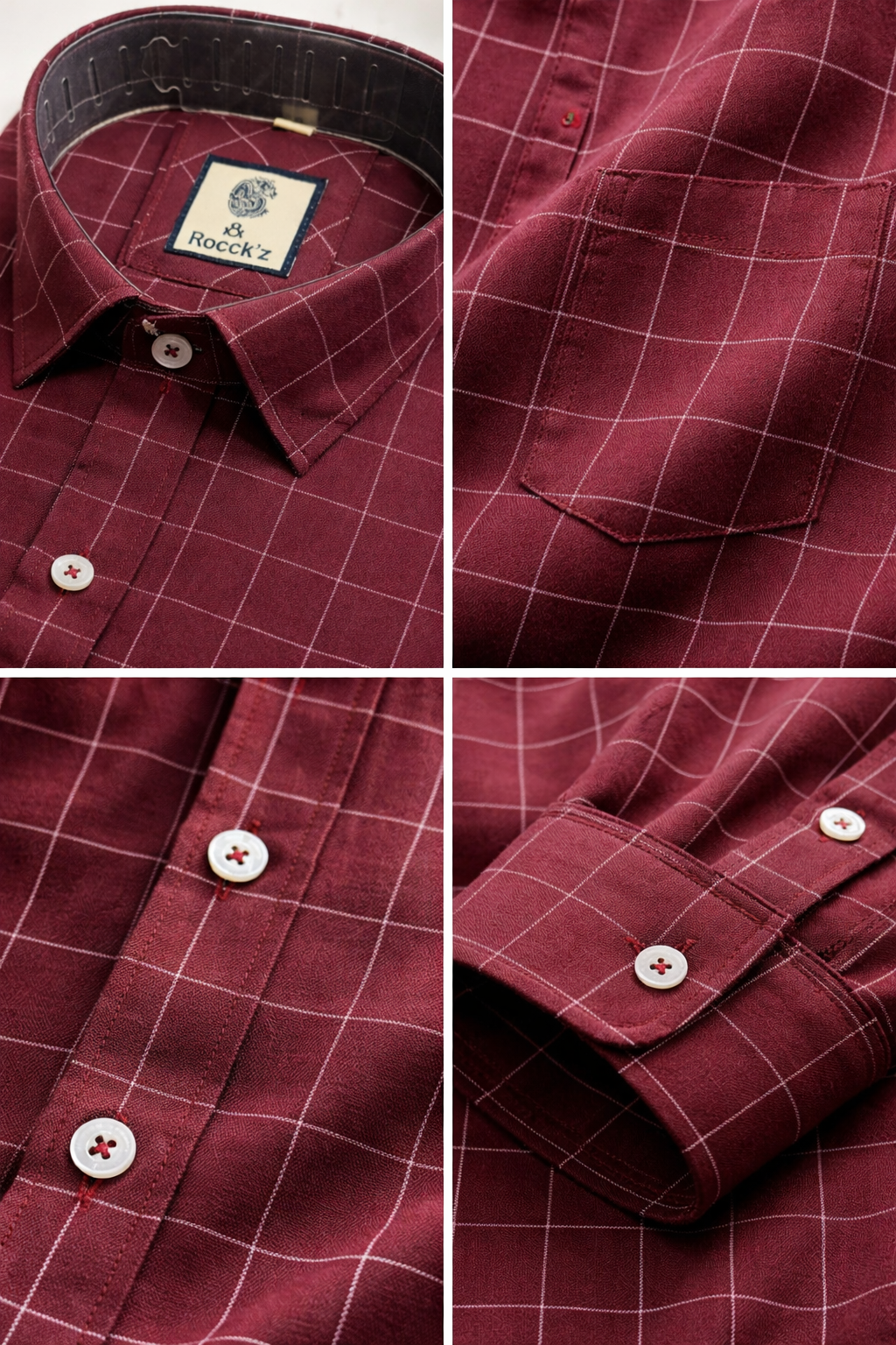 Maroon Windowpane Check Formal Shirt - 23207