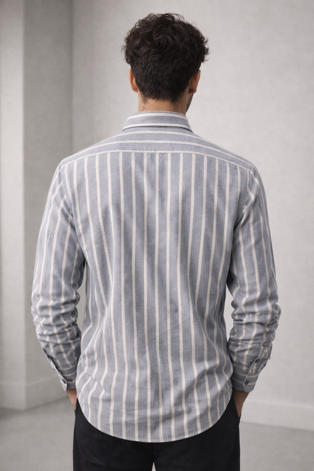 Grey & White Striped Cotton Casual Shirt - 24553