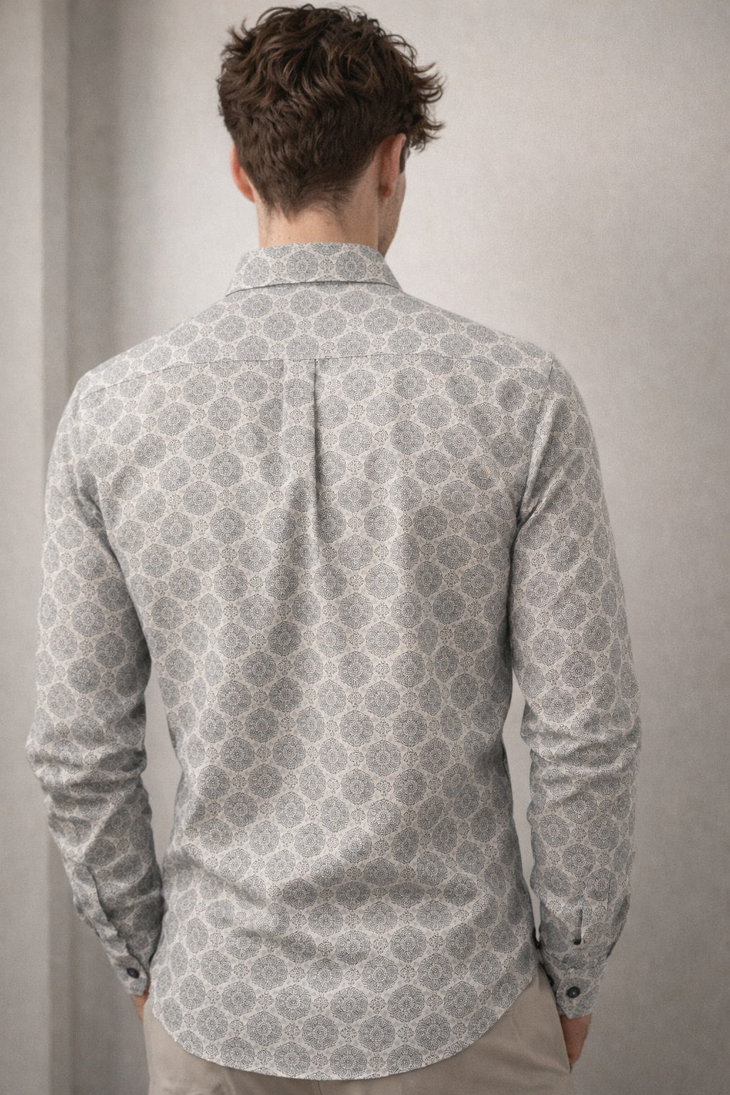 Men’s Premium Printed Cotton Grey Mandala Printed Shirt - 25606