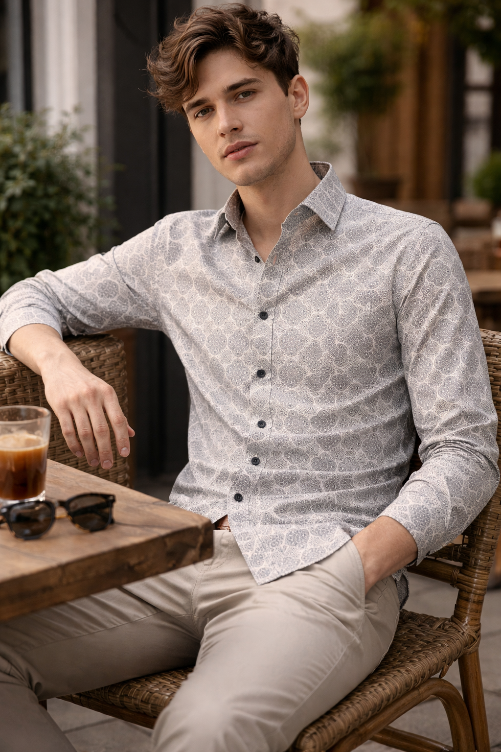 Men’s Premium Printed Cotton Grey Mandala Printed Shirt - 25606