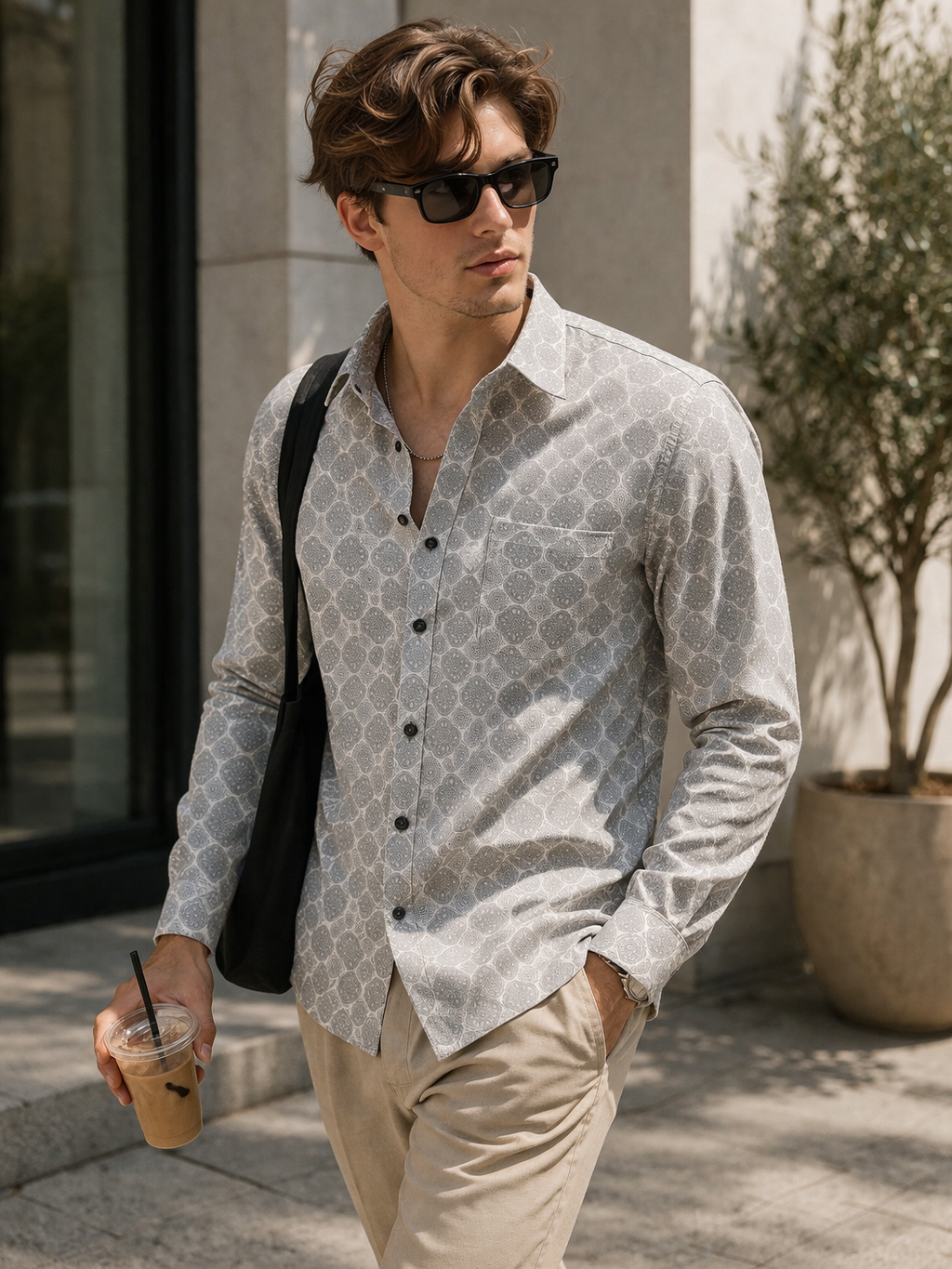 Men’s Premium Printed Cotton Grey Mandala Printed Shirt - 25606