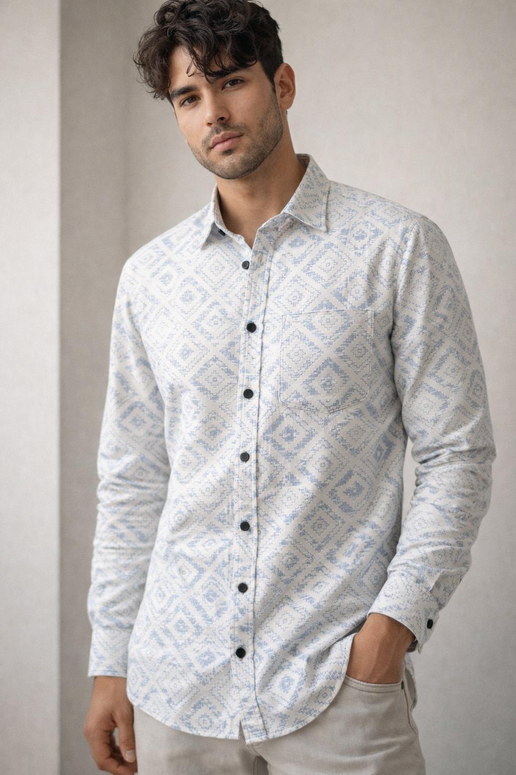 Men’s Premium Cotton Printed Casual Shirt  - 26240
