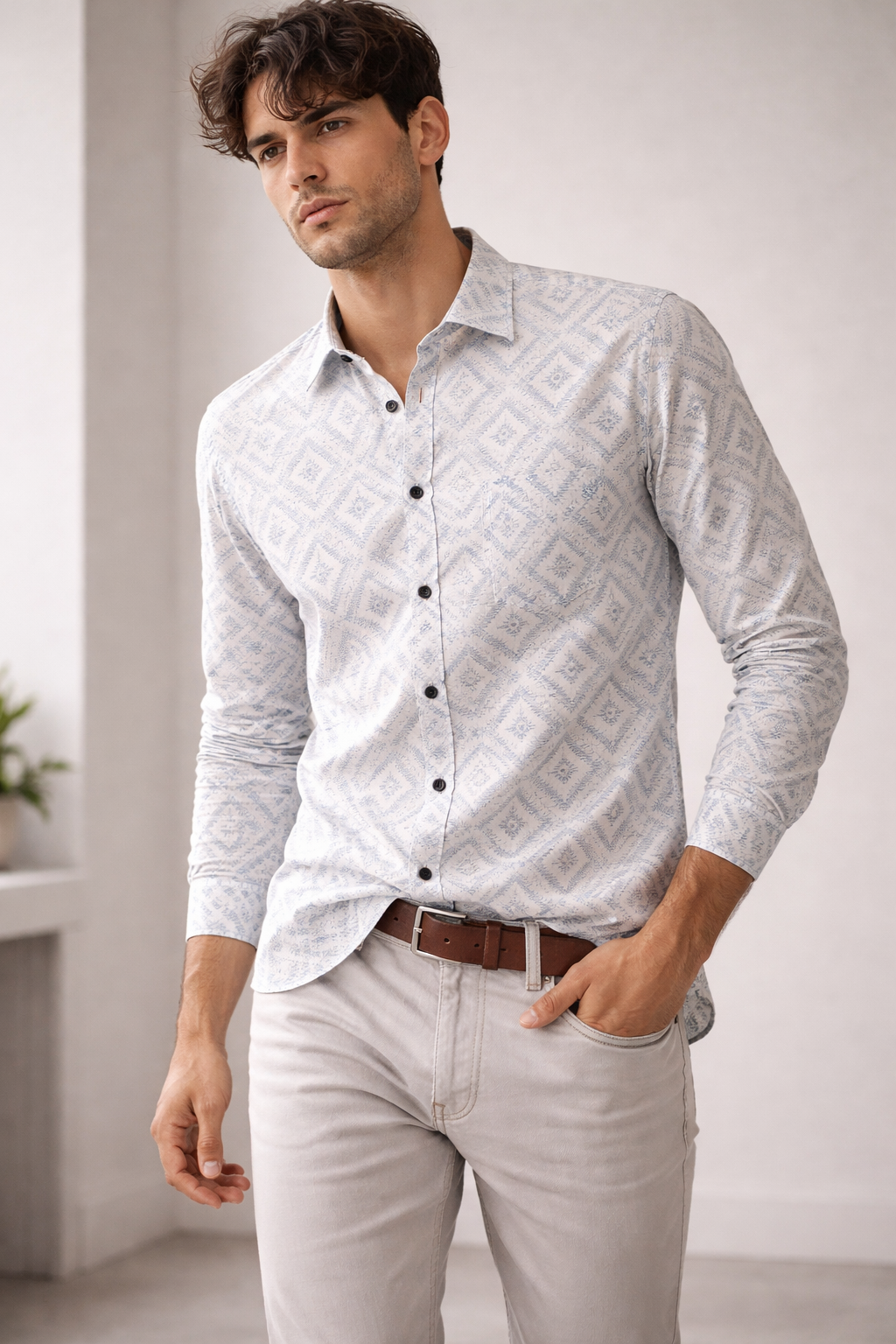 Men’s Premium Cotton Printed Casual Shirt  - 26240