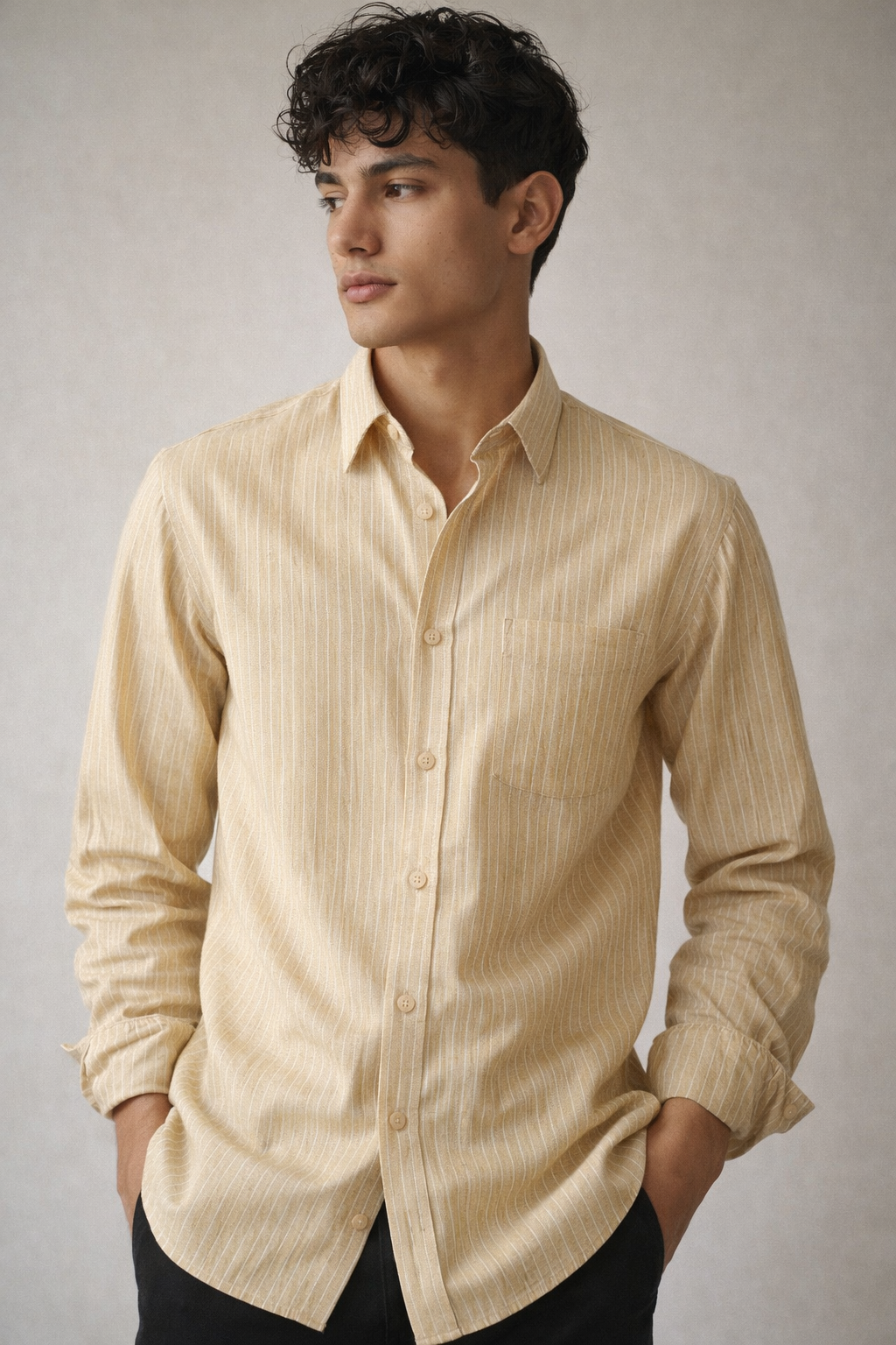 Classic Beige Striped Formal Shirt - 26326