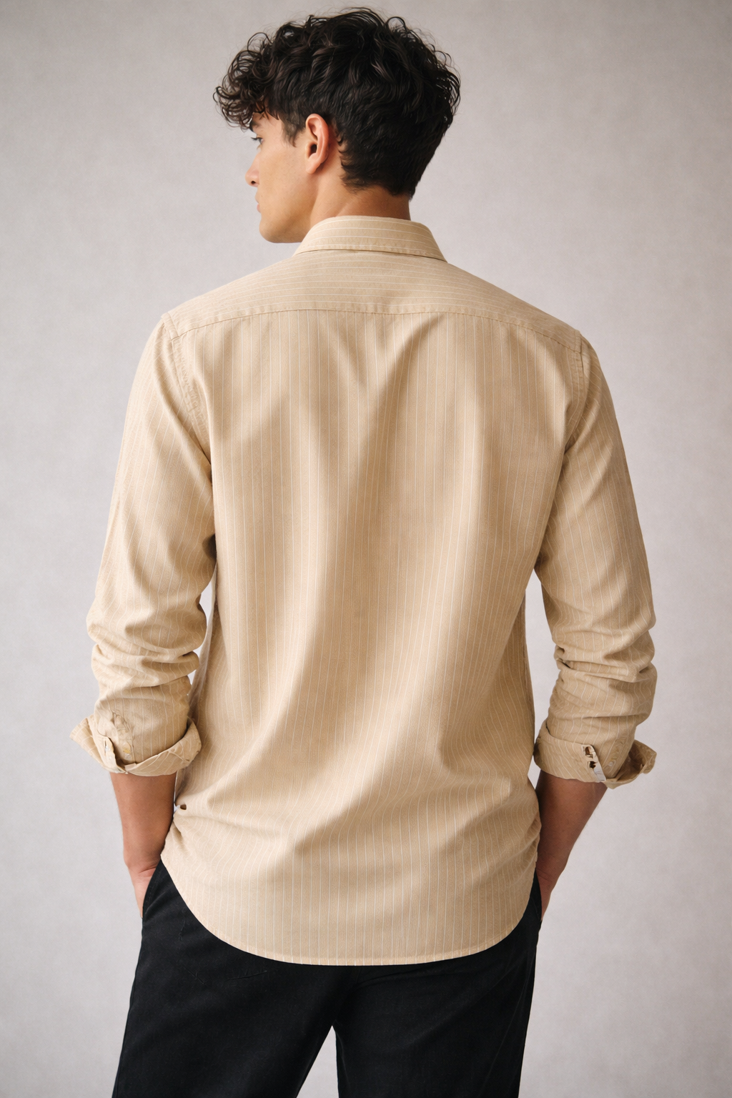 Classic Beige Striped Formal Shirt - 26326