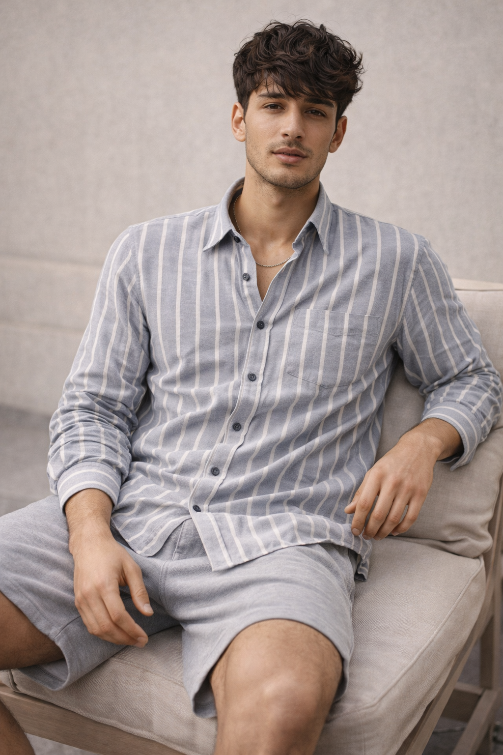 Grey & White Striped Cotton Casual Shirt - 24553