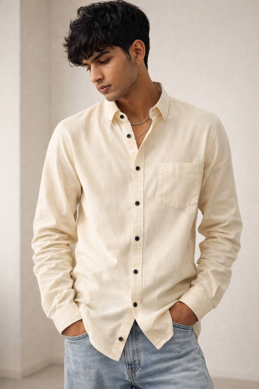 Men’s Premium Cotton Formal Shirt – Pale Cream - 25672