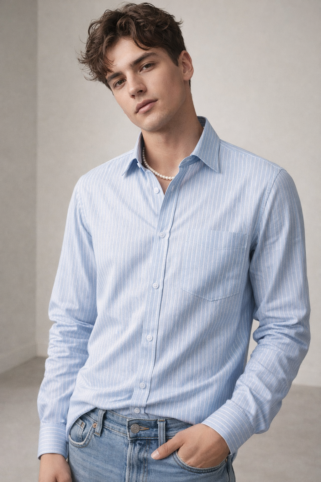 Rocck’z Men’s Sky blue Striped Formal Shirt - 26324
