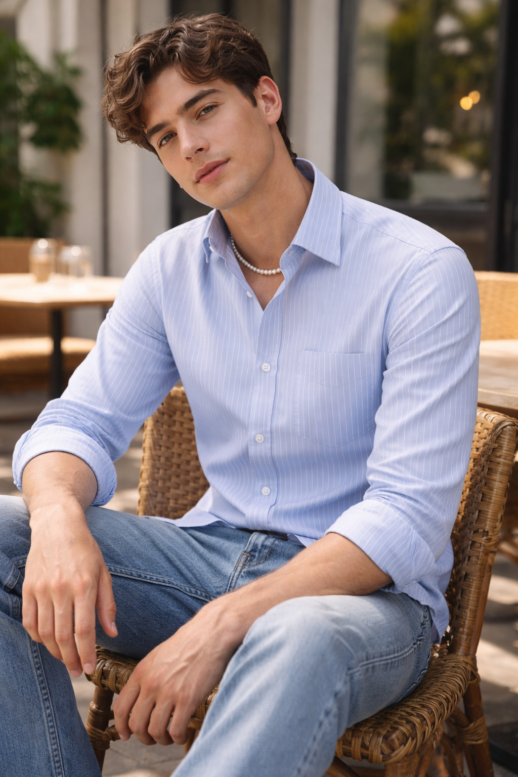 Rocck’z Men’s Sky blue Striped Formal Shirt - 26324