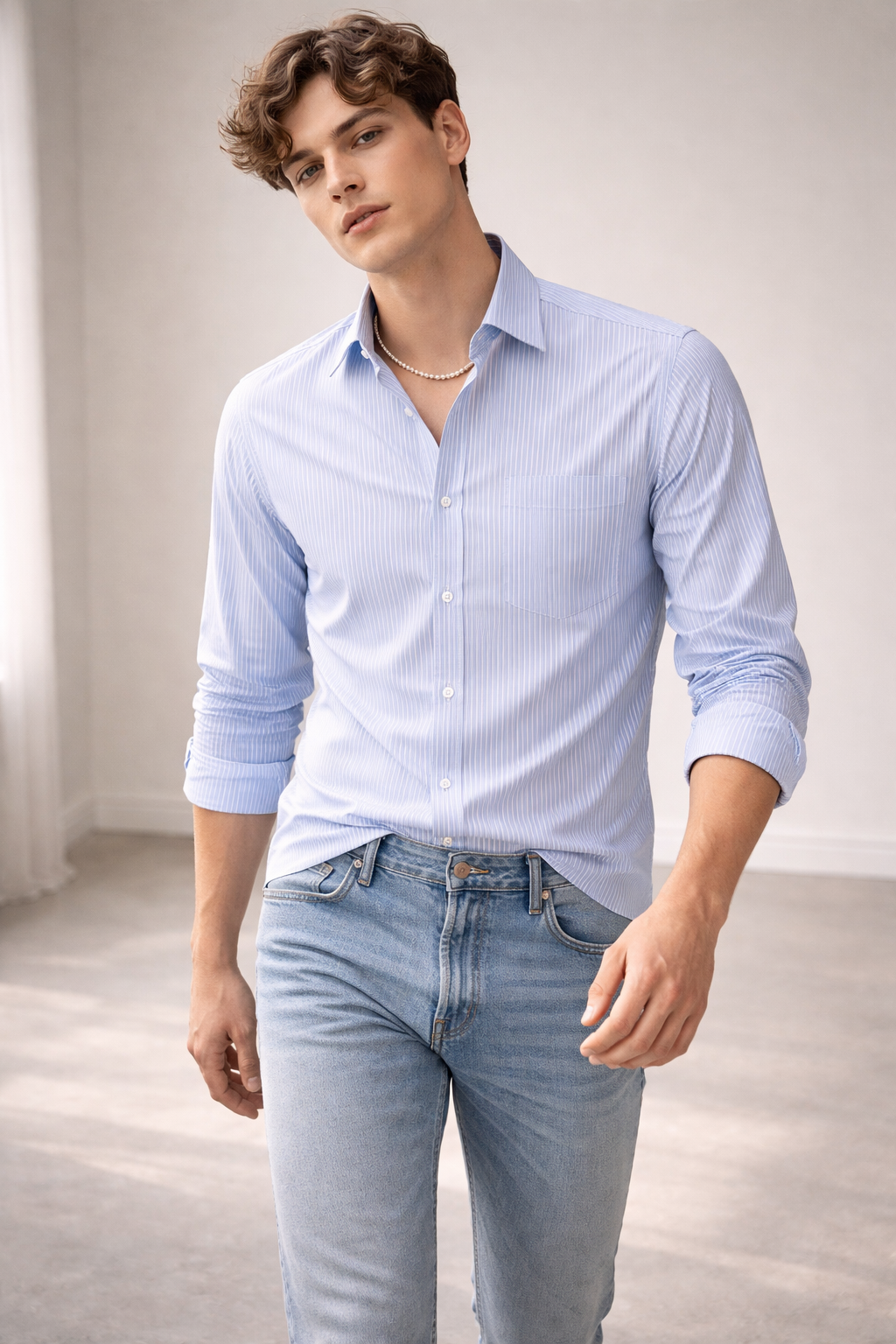 Rocck’z Men’s Sky blue Striped Formal Shirt - 26324