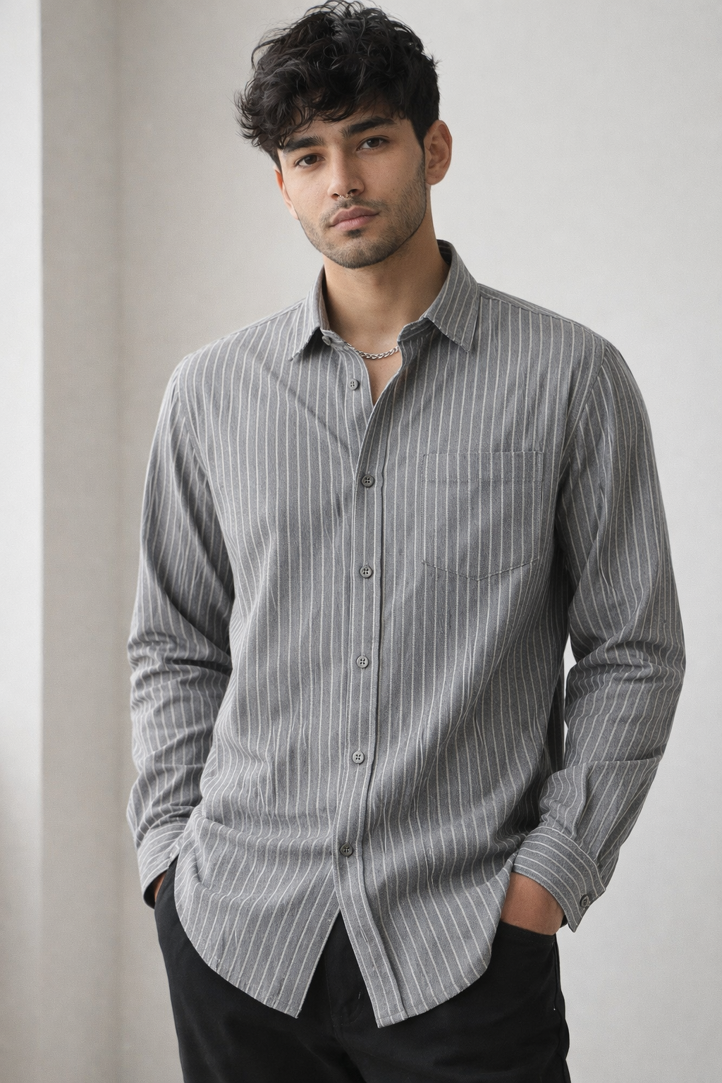 Rocck’z Men’s Grey Striped Formal Shirt - 26323