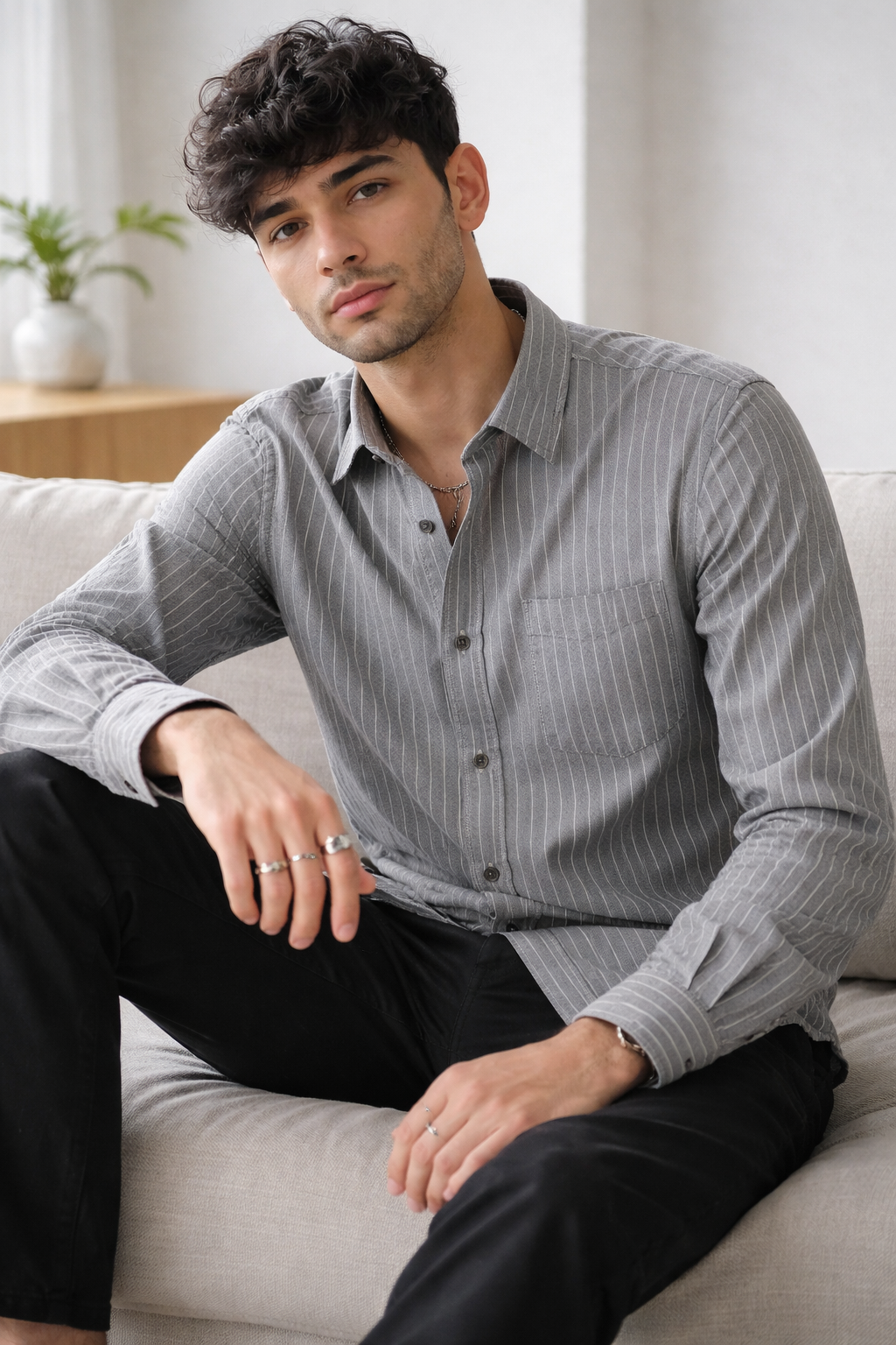 Rocck’z Men’s Grey Striped Formal Shirt - 26323