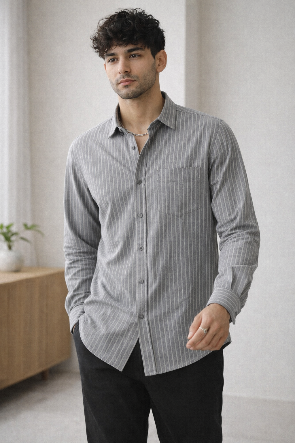 Rocck’z Men’s Grey Striped Formal Shirt - 26323