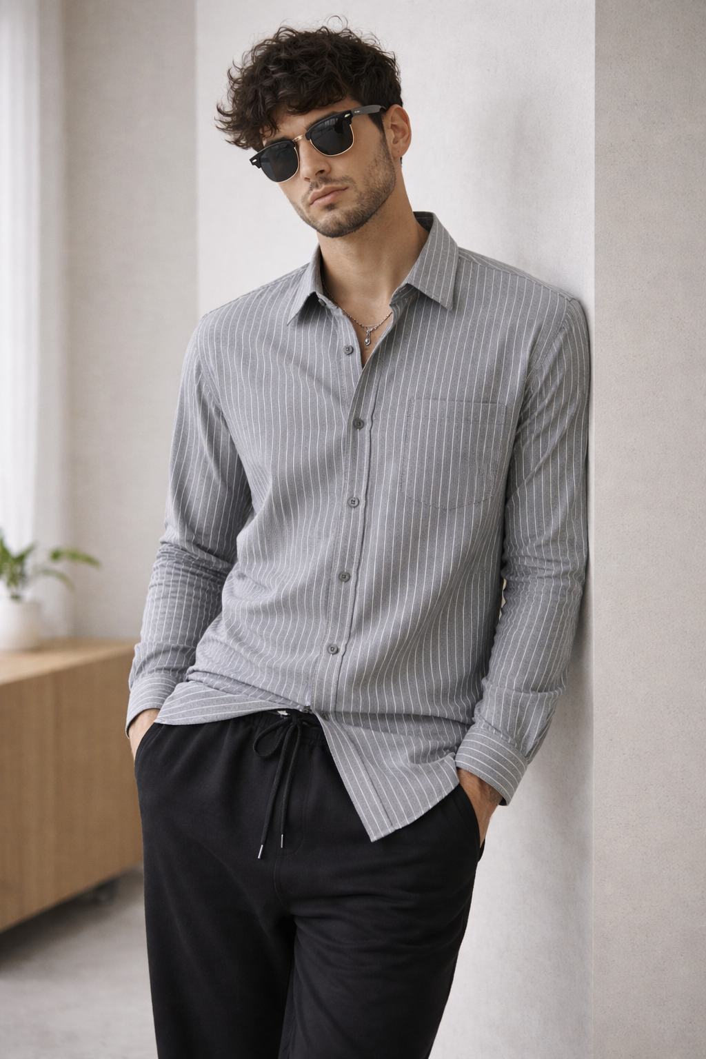 Rocck’z Men’s Grey Striped Formal Shirt - 26323