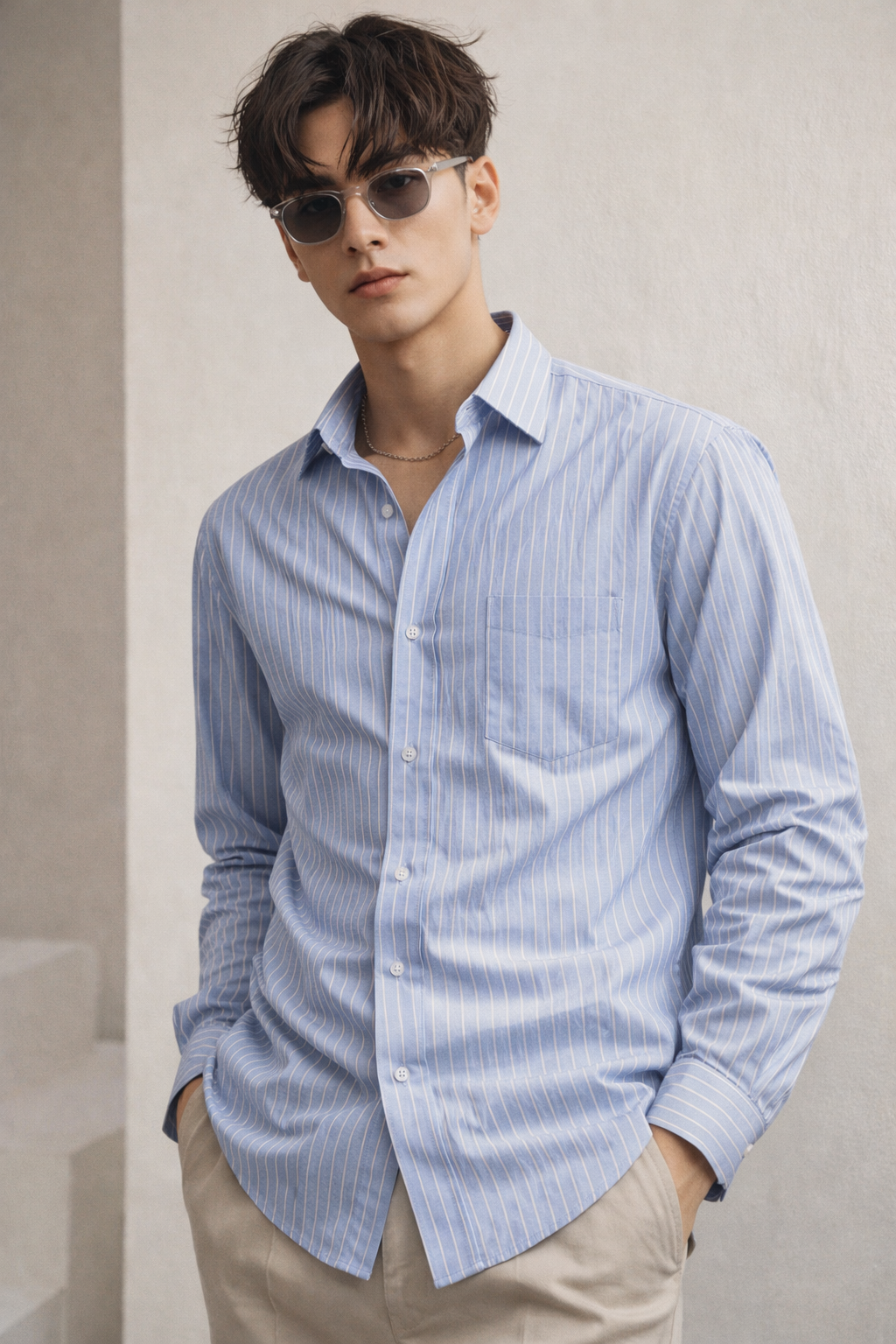 RoccK’z Men’s Light Blue Striped Formal Shirt - 26321