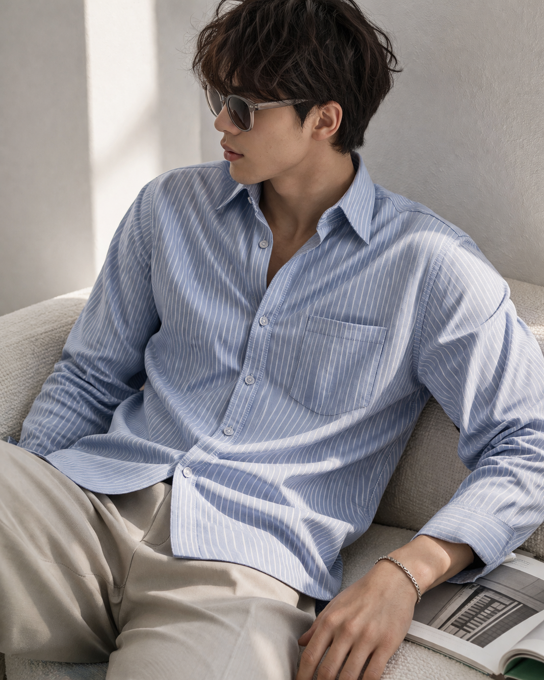 RoccK’z Men’s Light Blue Striped Formal Shirt - 26321
