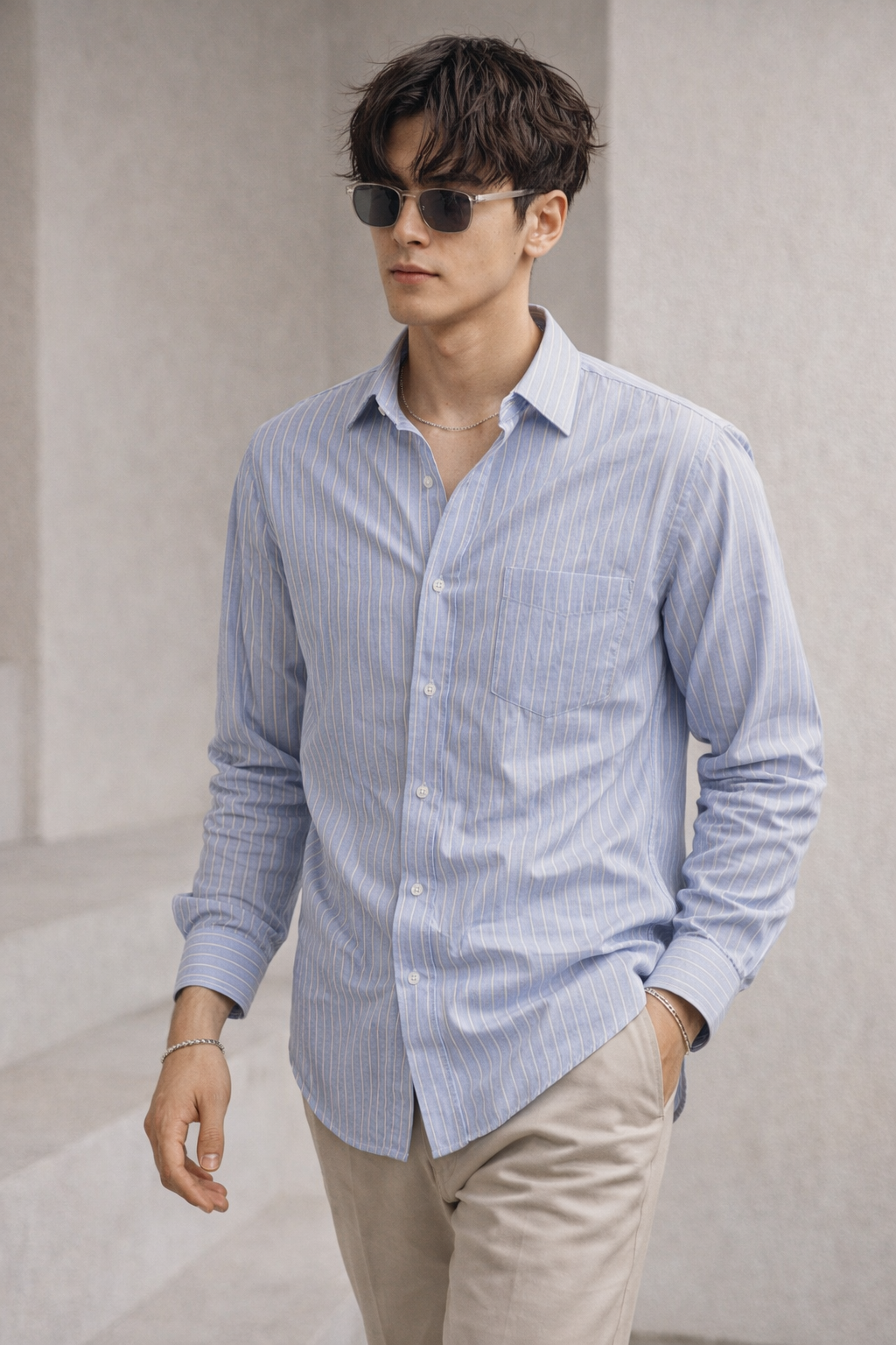 RoccK’z Men’s Light Blue Striped Formal Shirt - 26321