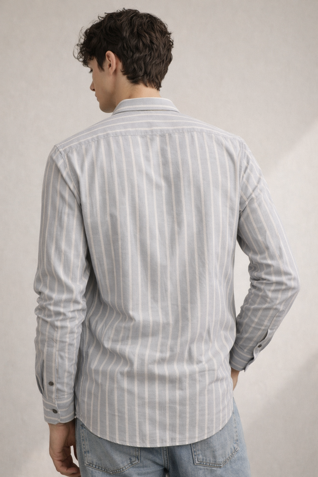 Men’s Classic Grey & White Striped Cotton Shirt - 23381