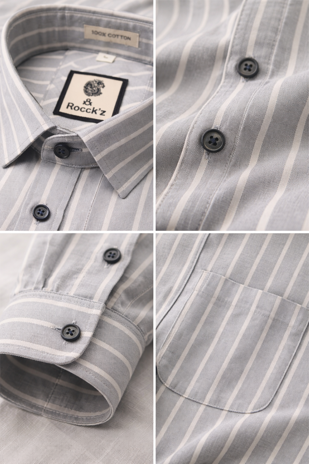 Men’s Classic Grey & White Striped Cotton Shirt - 23381