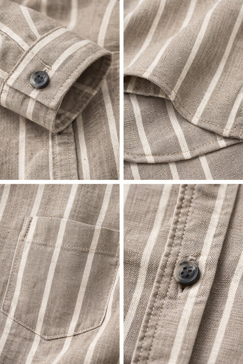 Beige & White Vertical Stripe Cotton Casual Shirt - 24550