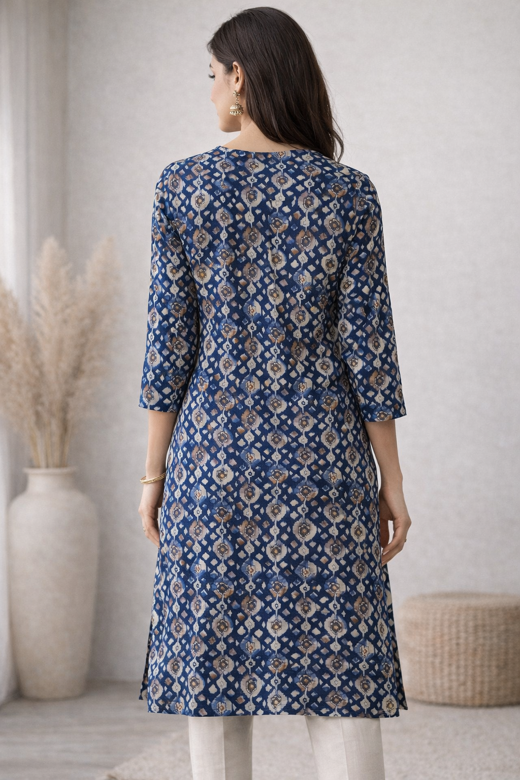 Abstract Diamond Print Teal Blue Kurta - 24494