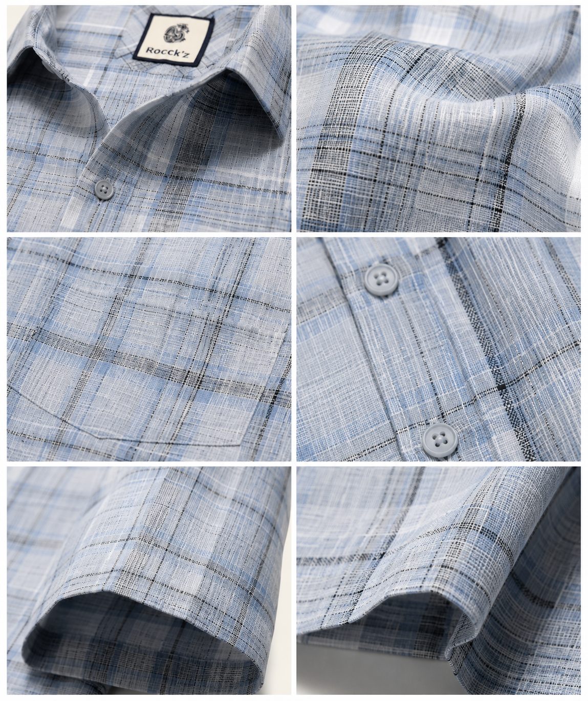 Grey & Blue Slub-Textured Checked Casual Shirt - 27033