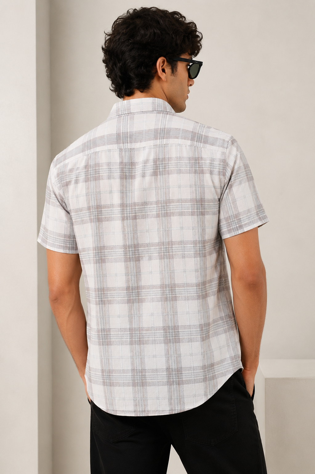 Beige & Taupe Textured Large Check Casual Shirt - 27007