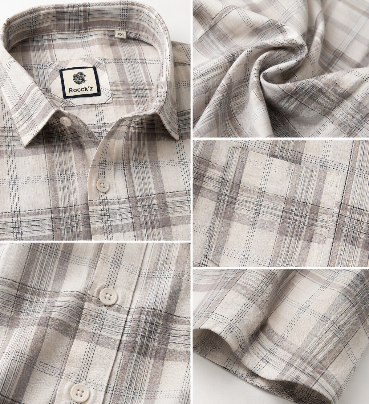 Beige & Taupe Textured Large Check Casual Shirt - 27007