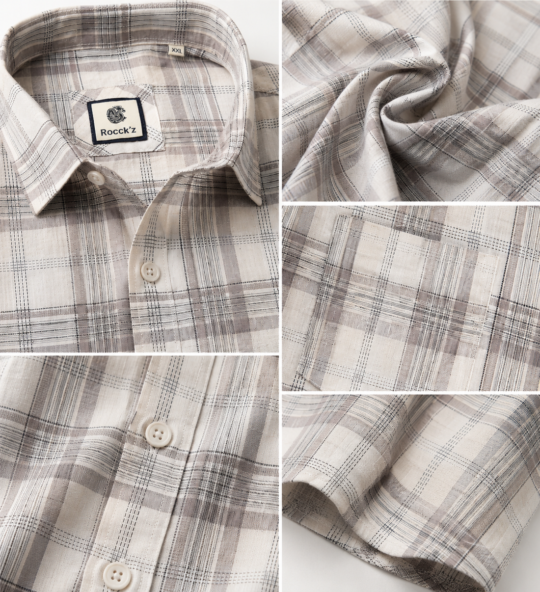 Beige & Taupe Textured Large Check Casual Shirt - 27007
