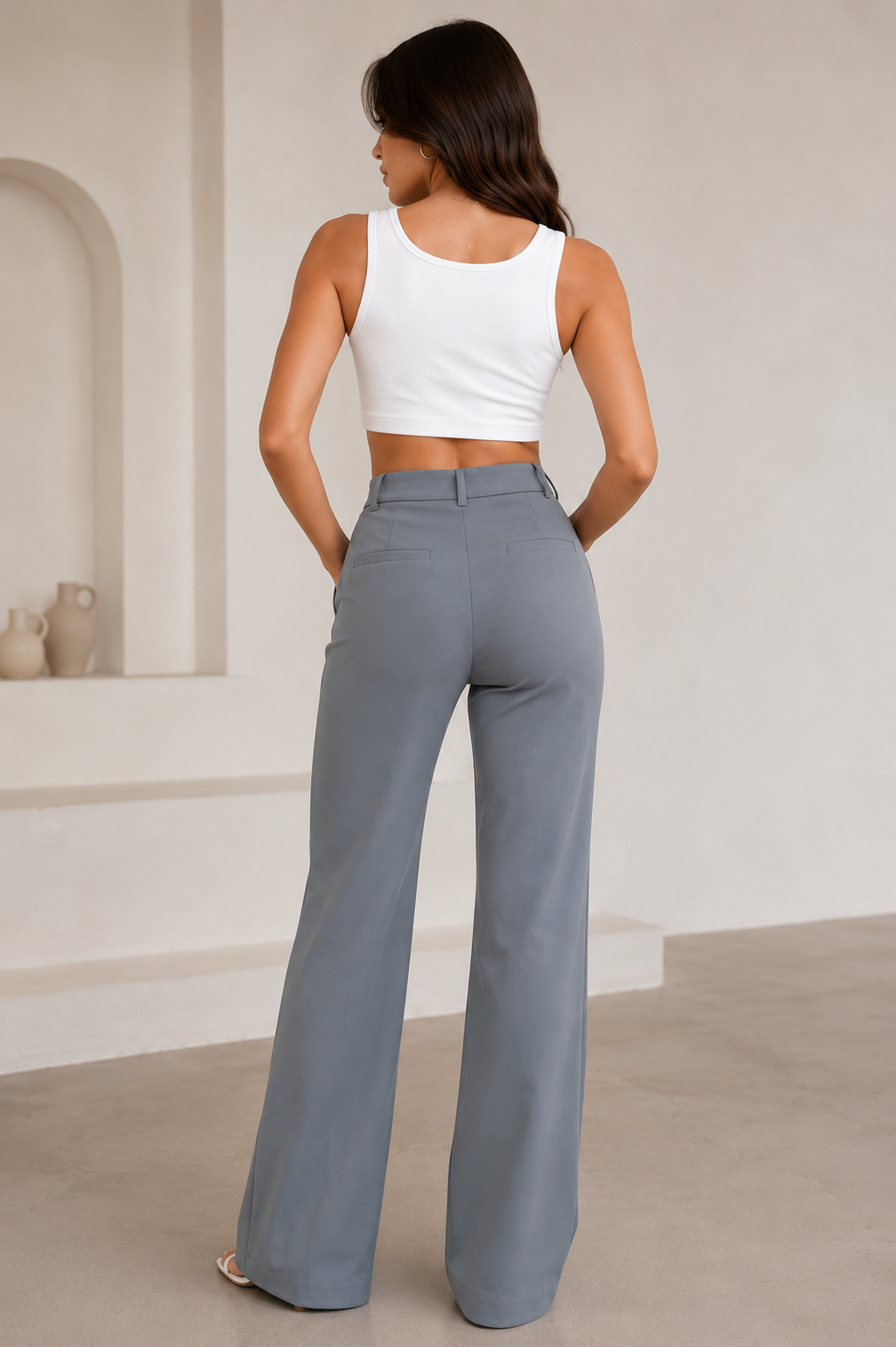Premium Slate Gray Girl's Slim-Fit Formal Trousers - 26597