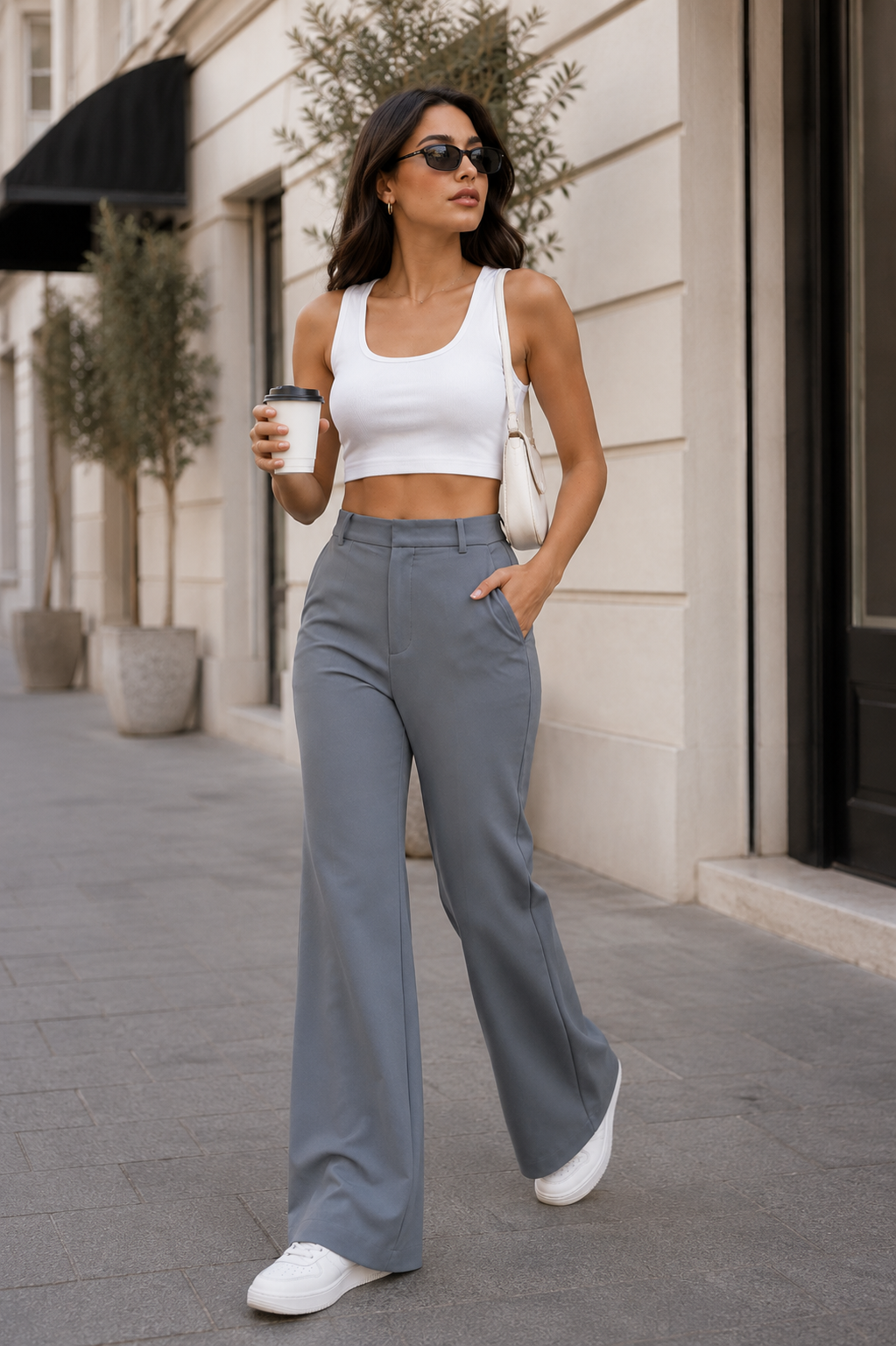 Premium Slate Gray Girl's Slim-Fit Formal Trousers - 26597