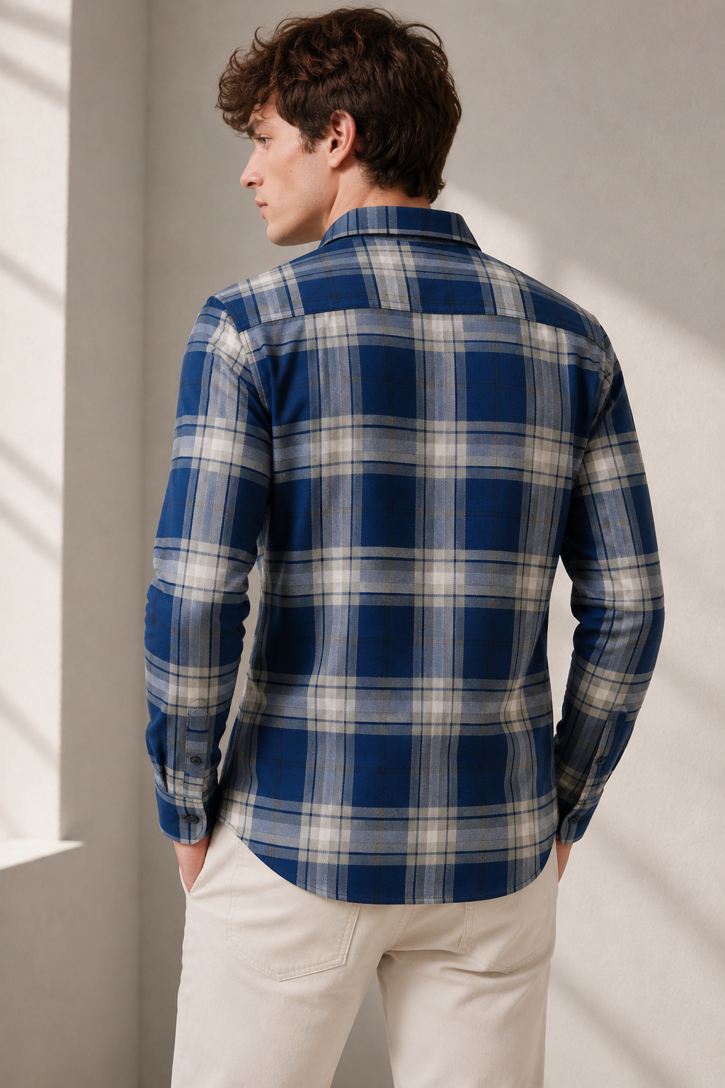 Navy & Grey Premium Cotton Checkered Casual Shirt - 25669