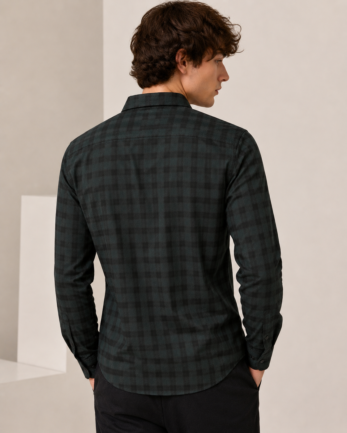 Forest Green & Black Premium Cotton Gingham Check Shirt - 25664