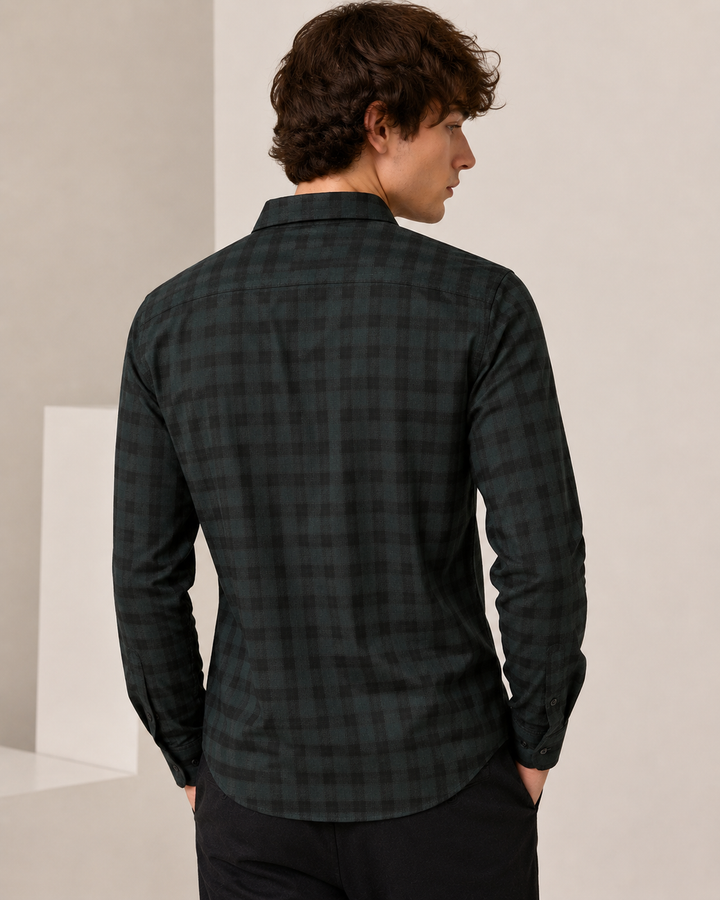 Forest Green & Black Premium Cotton Gingham Check Shirt - 25664