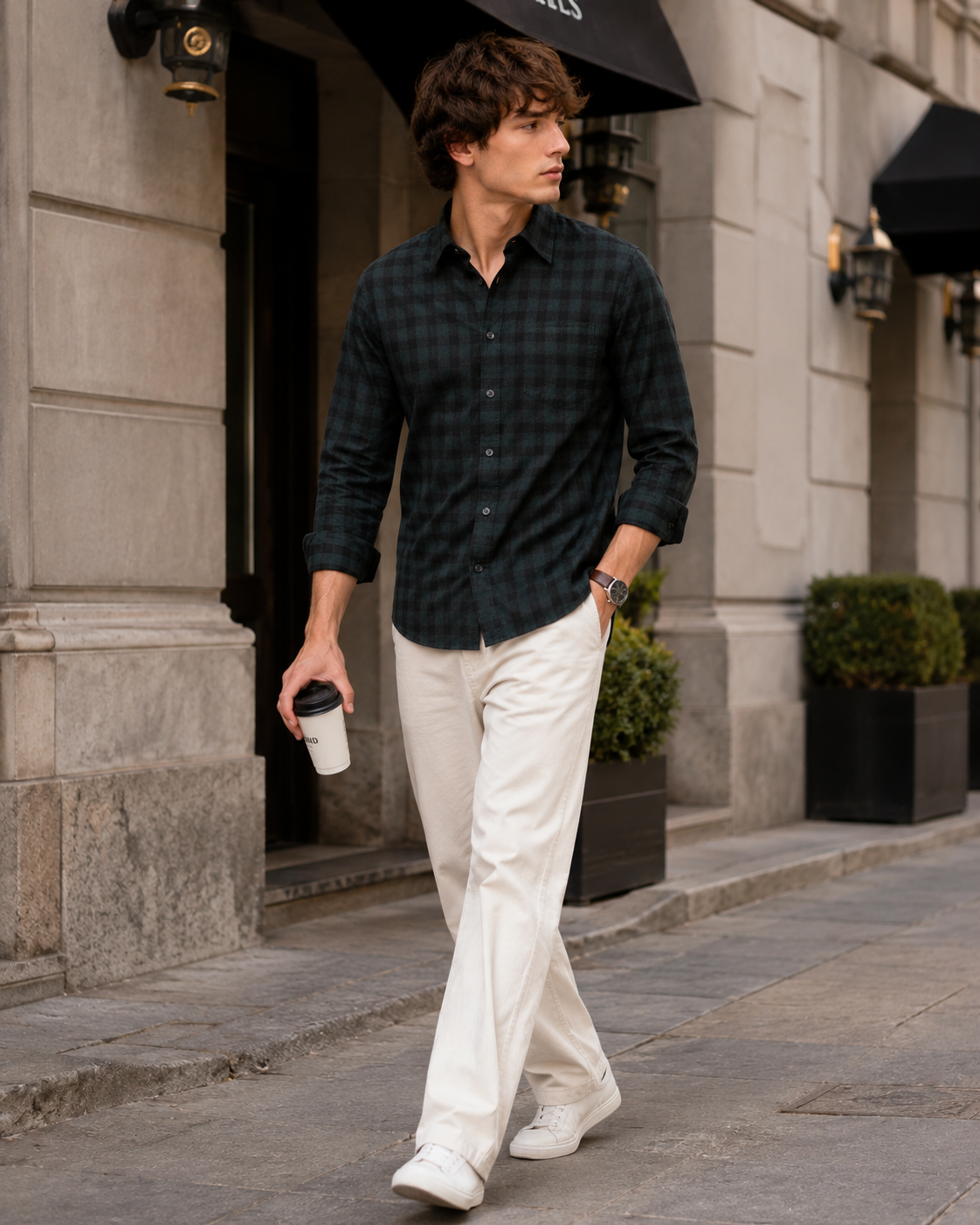 Forest Green & Black Premium Cotton Gingham Check Shirt - 25664