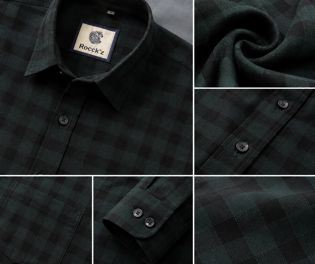 Forest Green & Black Premium Cotton Gingham Check Shirt - 25664
