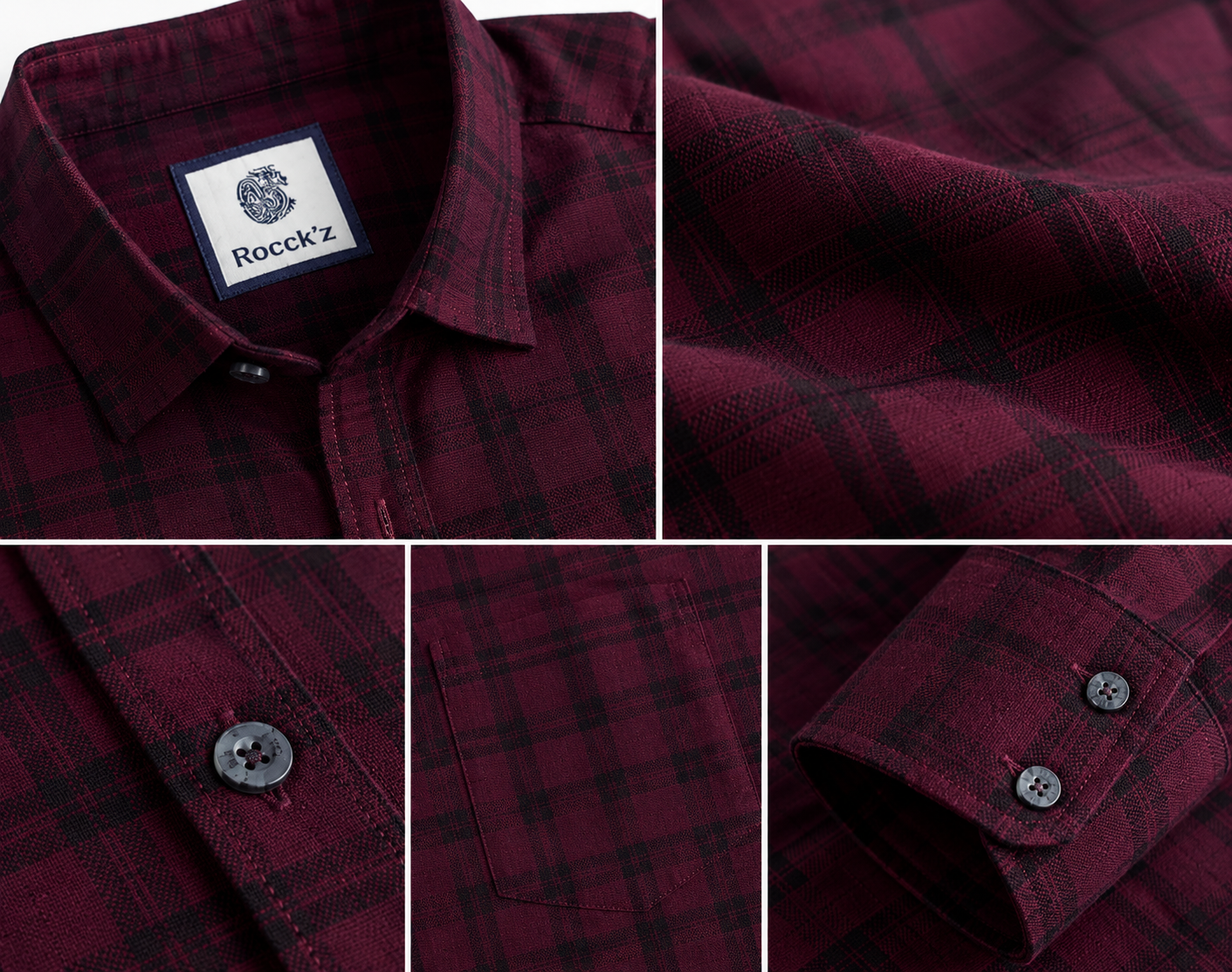Wine Maroon & Charcoal Windowpane Check Cotton Shirt - 25663
