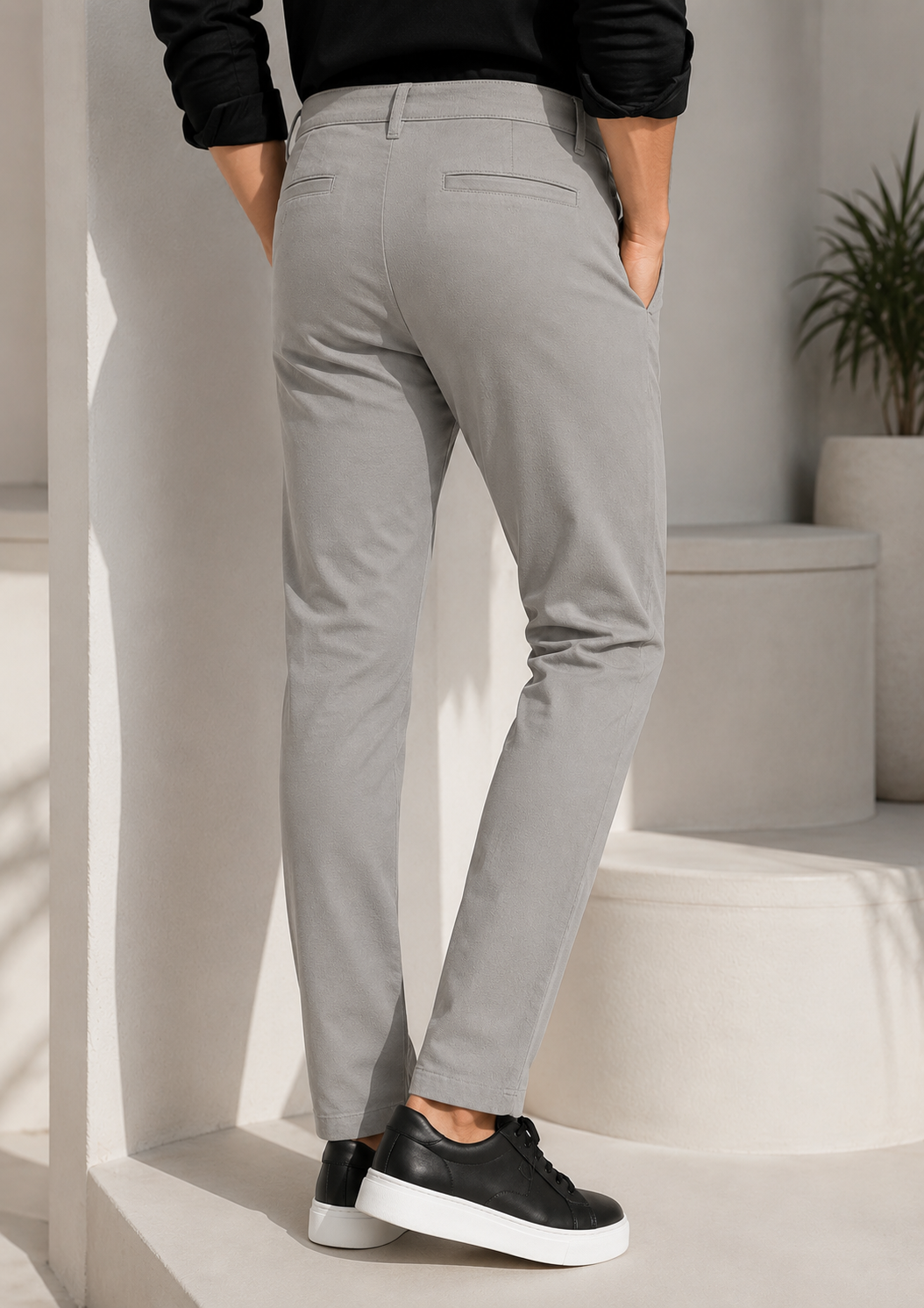 Precision-Cut Textured Formal Trousers in Stone Grey - 25496
