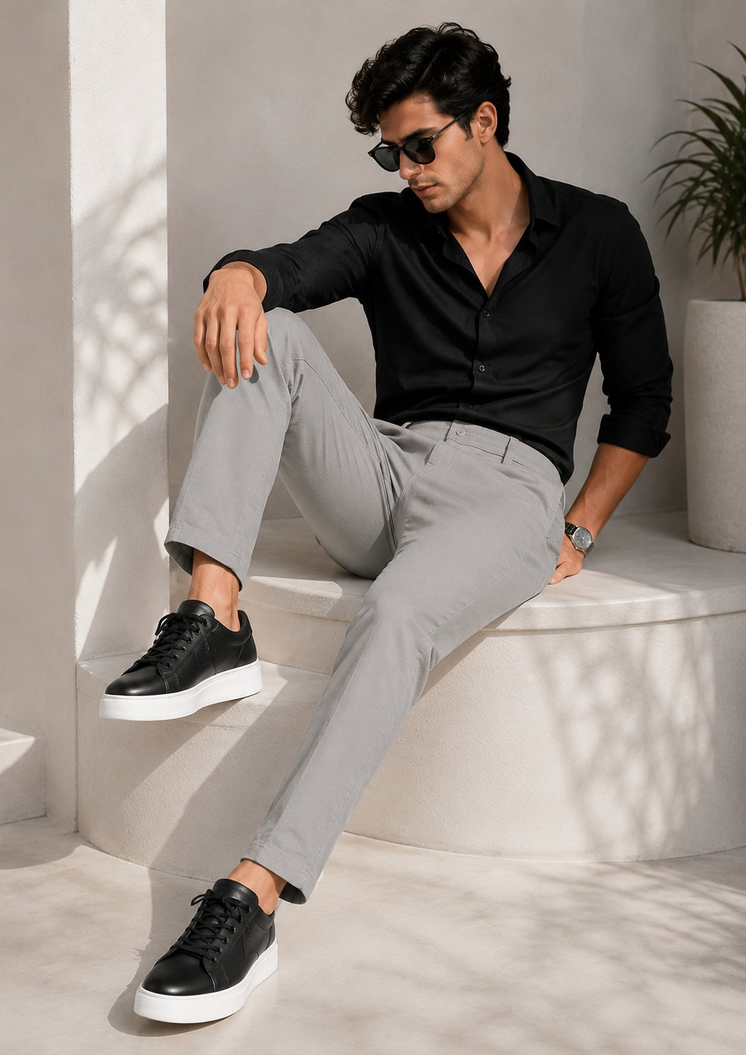 Precision-Cut Textured Formal Trousers in Stone Grey - 25496