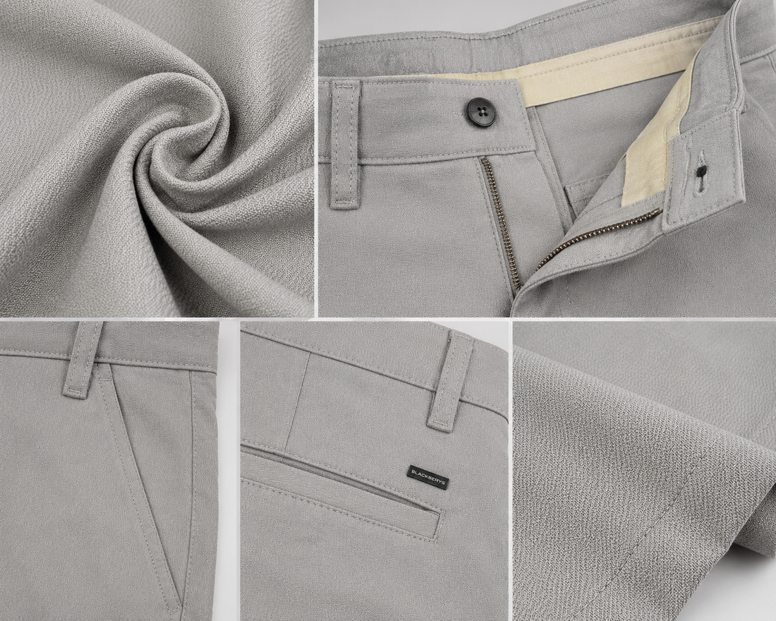 Precision-Cut Textured Formal Trousers in Stone Grey - 25496