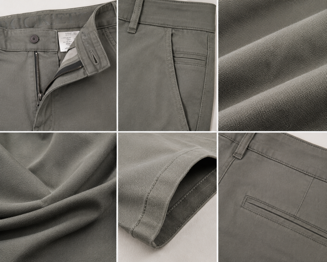 Men's Smart Fit Textured Formal Trousers – Premium Olive Grey Stretch Chinos - 25497