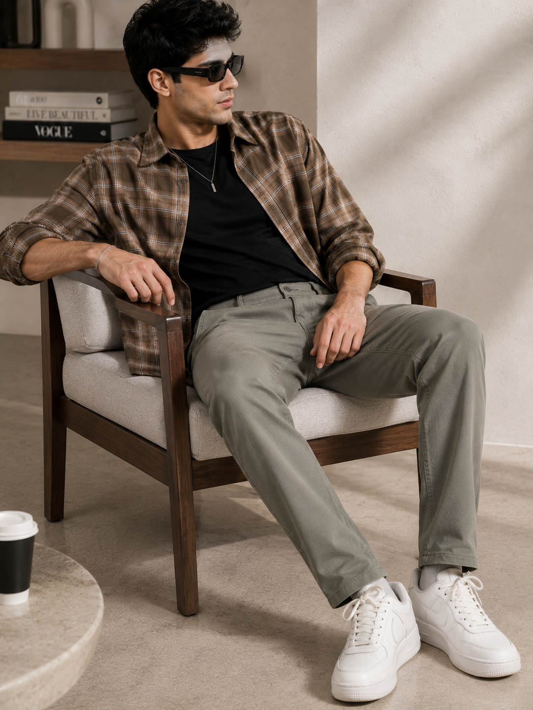 Men's Smart Fit Textured Formal Trousers – Premium Olive Grey Stretch Chinos - 25497